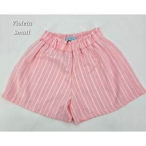 Vintage 80's Violeta Pink & White Striped Shorts – Size S (Waist 12”)